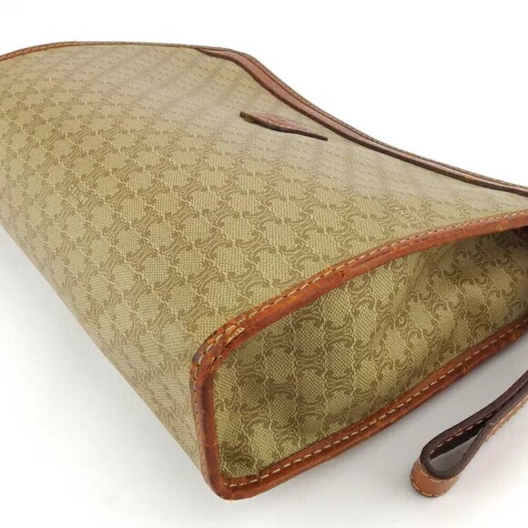 CELINE Clutch Bag Macadam Beige PVC ?~ Leather Authentic Used F1688 - Picture 3 of 10